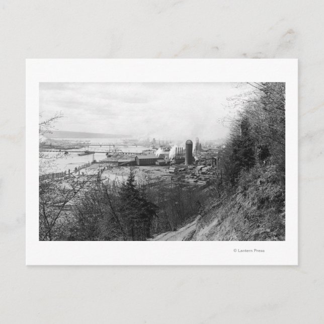 Aberdeen, WA Town View Mill och Harbour Photograph Vykort (Framsida)