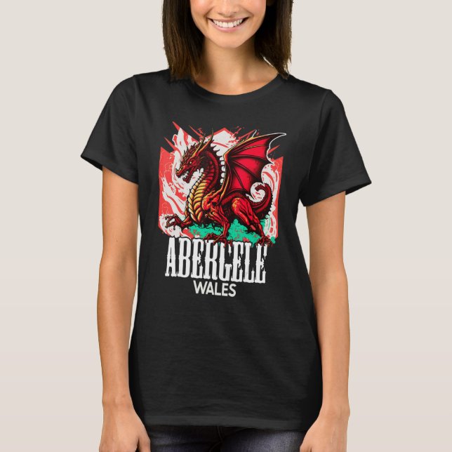 Abergele Wales Welsh Flagga Y Ddraig Goch Dragon T Shirt (Framsida)