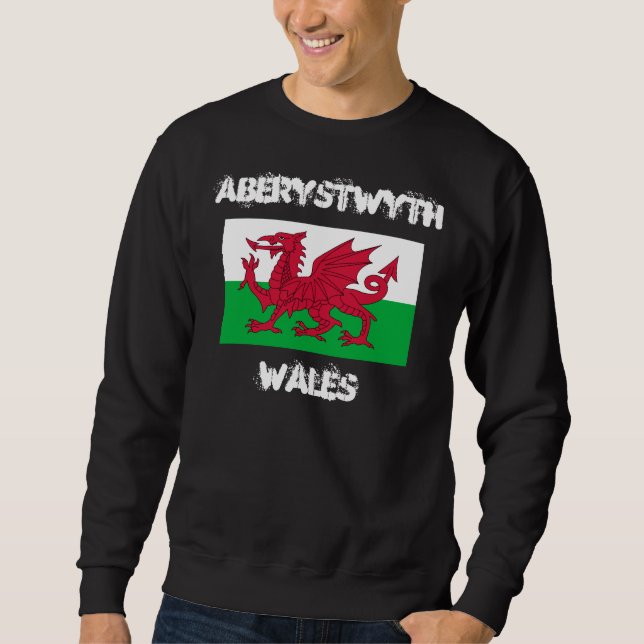 Aberystwyth, Wales med Welsh flagga Långärmad Tröja (Framsida)