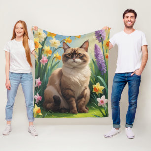 Abessinsk katt vårblommor målning fleecefilt
