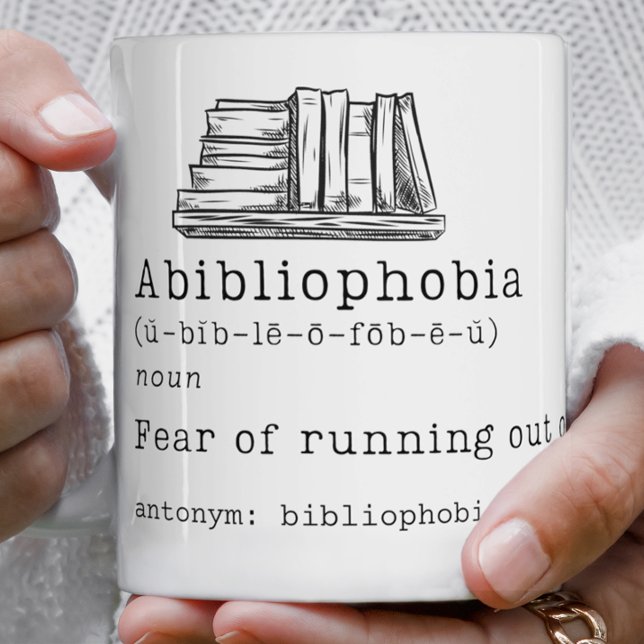 Abibliofobi Bok Älskare Gift Kaffemugg (abibliophobia, the fear of running out of books, book lover, literature lover, literature major)