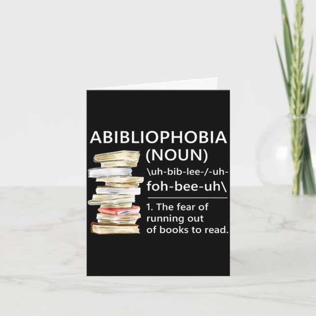 Abibliofobi definition rolig läsning bokmask kort (Framsida)