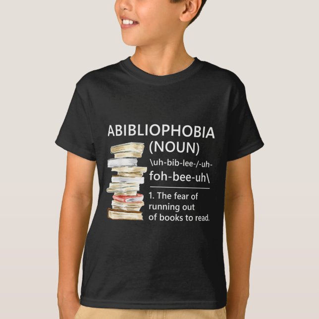 Abibliofobi definition rolig läsning bokmask t shirt (Framsida)
