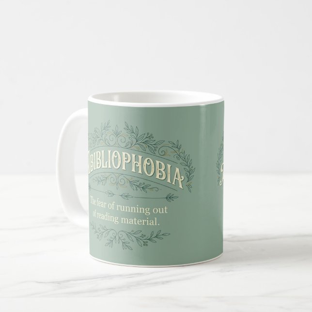 Abibliofobi Rädsla för att bli slut på böcker Mugg (Abibliophobia Fear of Running Out of Books Mug — digital mockup.)