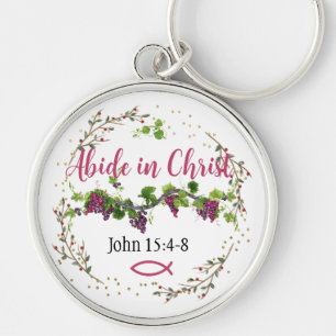 Abide i Kristus Keychain Rund Silverfärgad Nyckelring