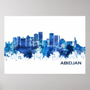 Abidjan Ivory Kusten Skyline Blue Poster