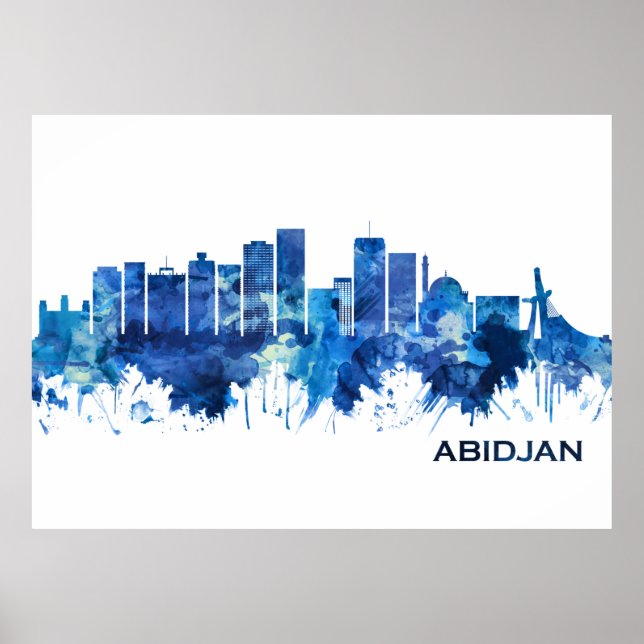 Abidjan Ivory Kusten Skyline Blue Poster (Framsidan)