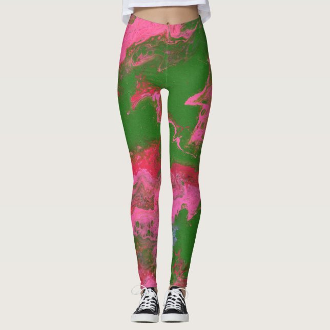 Abigail 2 Crazy Rosa Grönt Abstrakt Leggings (Framsida)