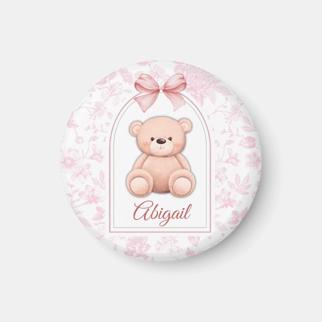 Abigail | Anpassningsbar Rosa Nalle Försörjningsde Magnet (Framsidan)