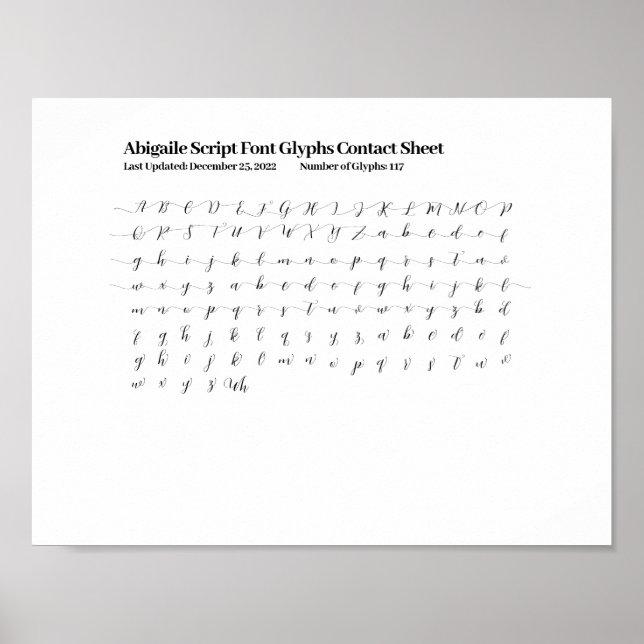 Abigaile Script Teckensnitt Glyfer Kontaktblad Aff Poster (Framsidan)