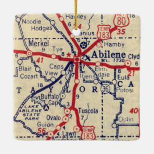 Abilene TX 1941 Karta Julgransprydnad Keramik