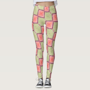 ABL - 069 - Grönt och laxfjäril Leggings