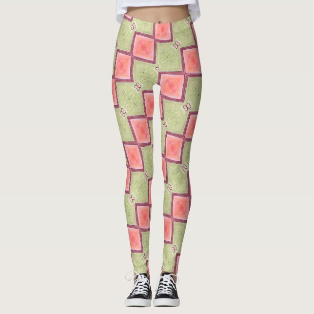 ABL - 069 - Grönt och laxfjäril Leggings (Framsida)