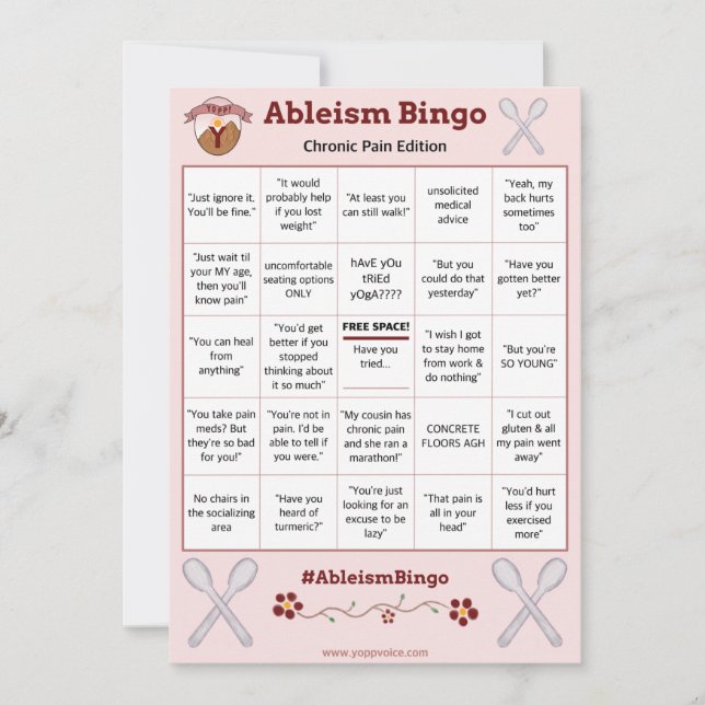 Ableism Bingo Card Chronic Pain Edition Inbjudningar (Framsida)