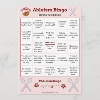 Ableism Bingo Card Chronic Pain Edition Inbjudningar
