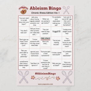 Ableism Bingo Card Chronic Sjukdom Edition Vol. 1 Inbjudningar
