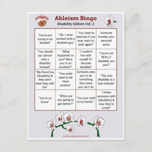 Ableism Bingo Card Disability Edition, volym 2 Inbjudan Vykort