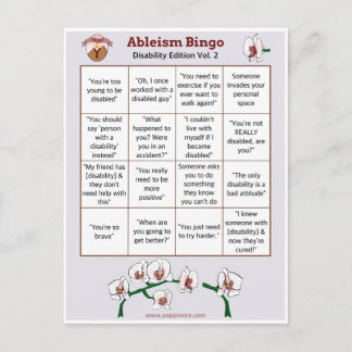 Ableism Bingo Card Disability Edition, volym 2 Inbjudan Vykort