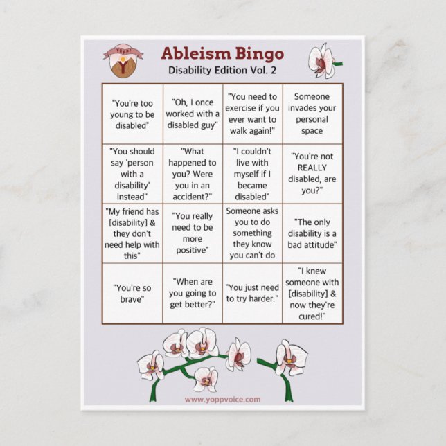 Ableism Bingo Card Disability Edition, volym 2 Inbjudan Vykort (Framsida)