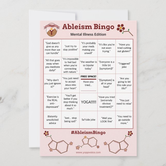 Ableism Bingo Card Mental Sjukdom Edition Inbjudningar (Framsida)