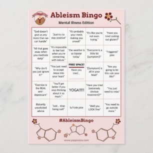 Ableism Bingo Card Mental Sjukdom Edition Inbjudningar