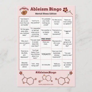 Ableism Bingo Card Mental Sjukdom Edition Inbjudningar