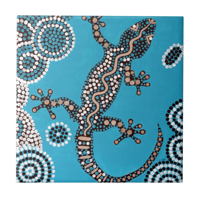 Aboriginal Art, Gecko, Punktmalerei, Dot-Painting Kakelplatta (Framsidan)