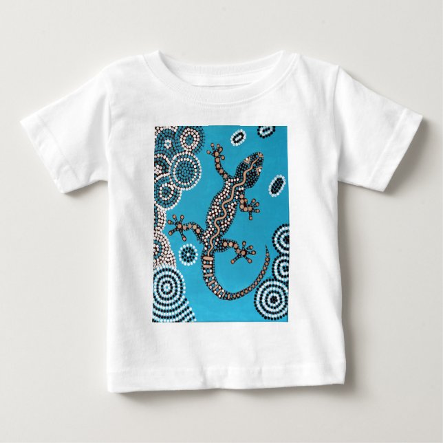 Aboriginal Art, Gecko, Punktmalerei, Dot-Painting Tee Shirt (Framsida)