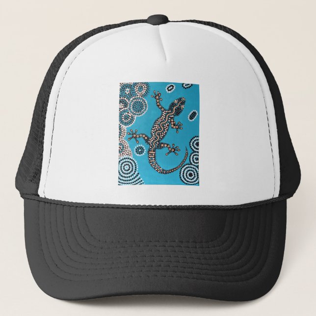 Aboriginal Art, Gecko, Punktmalerei, Dot-Painting Truckerkeps (Framsida)