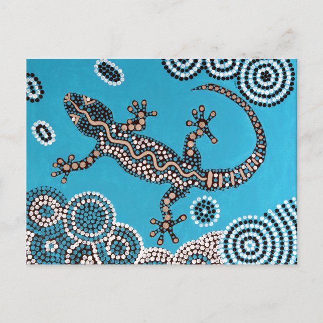 Aboriginal Art, Gecko, Punktmalerei, Dot-Painting Vykort (Framsida)