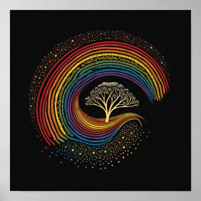 Aboriginal Art Inspired Rainbow, punktmålning Poster (Framsidan)