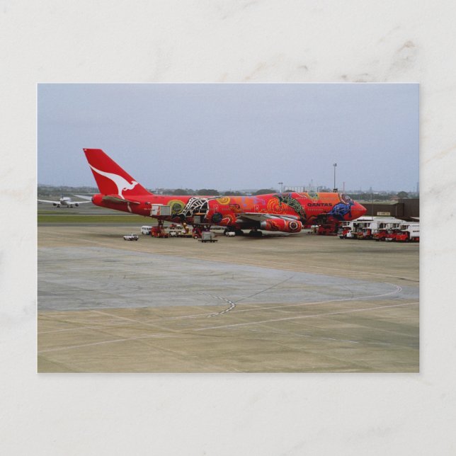 Aboriginal art, Quantas 747, Kingsford Smith Airpo Vykort (Framsida)
