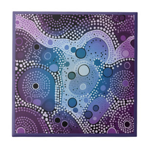 Aboriginal art stil lila 5 av 9 keramiska plattor kakelplatta