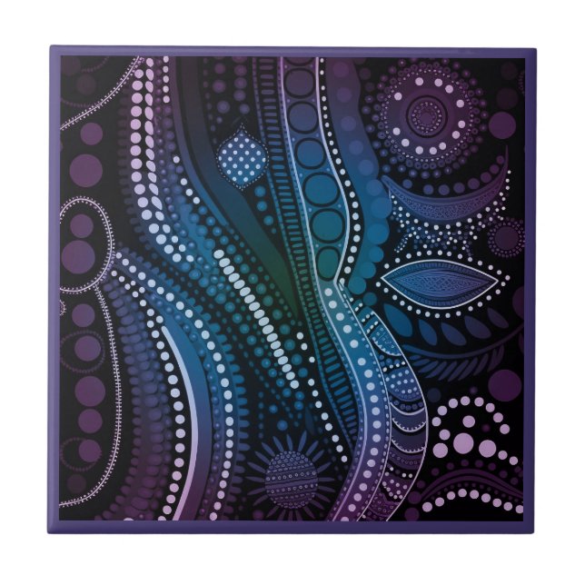 Aboriginal art stil lila 7 av 9 keramiska plattor kakelplatta (Framsidan)