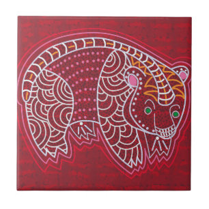 Aboriginal Bear Ceramic Tile Kakelplatta