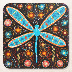 Aboriginal Dot Art Dragonfly Underlägg