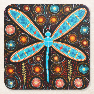 Aboriginal Dot Art Dragonfly Underlägg Papper Kvadrat
