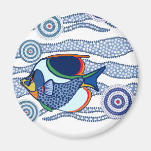 Aboriginal pricka konst Fish-01 Magnet