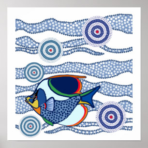 Aboriginal pricka konst Fish-01 Poster