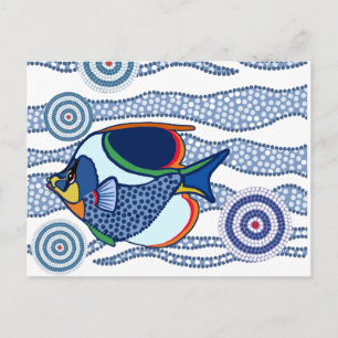 Aboriginal pricka konst Fish-01 Vykort