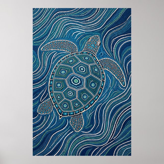 Aboriginal Sea Turtle Dot Art Poster (Framsidan)