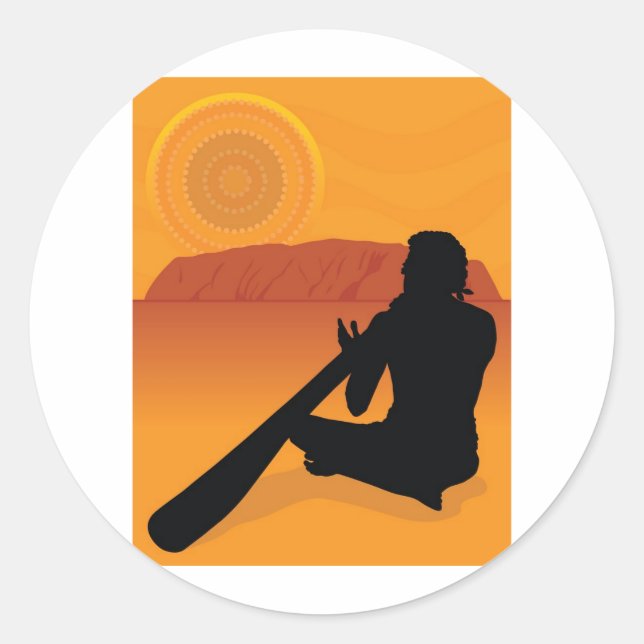 Aboriginal Silhouette Runt Klistermärke (Framsida)