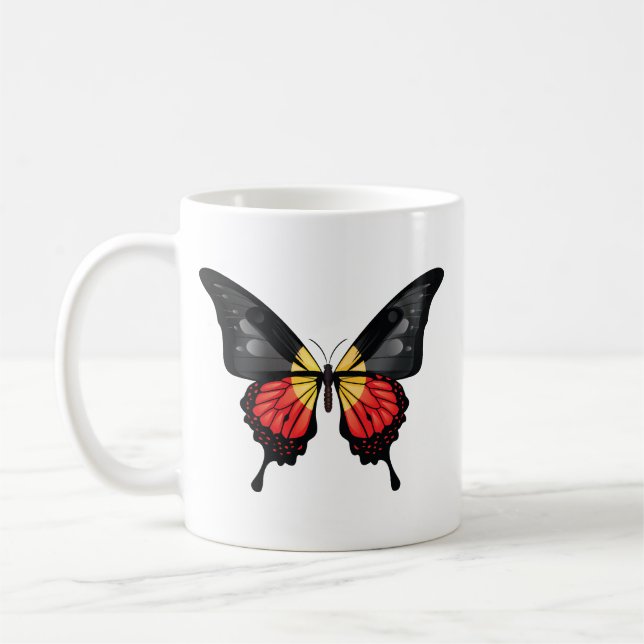 Aboriginal Swallowtail Butterfly Flagga Sticker Kaffemugg (Vänster)