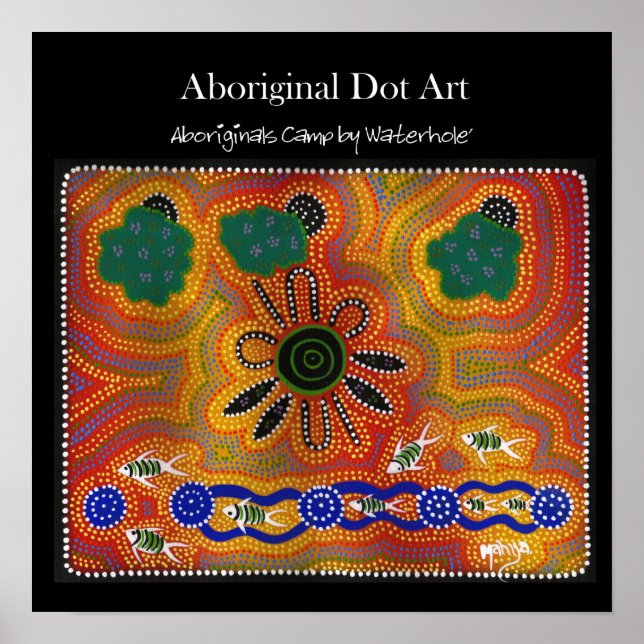 Aboriginalläge Camp by Waterhole Poster (Framsidan)