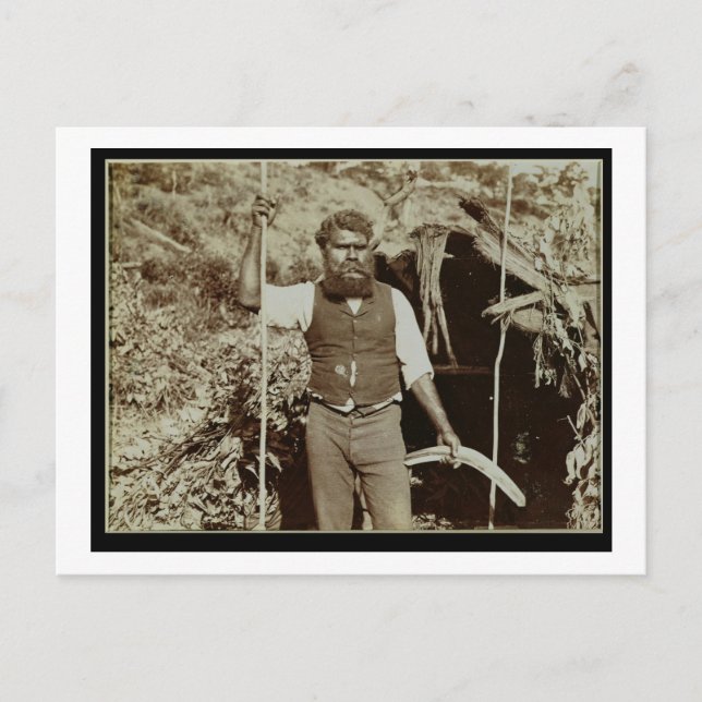 Aborigine with a Boomerang, c.1860 s (sepia-foto) Vykort (Framsida)