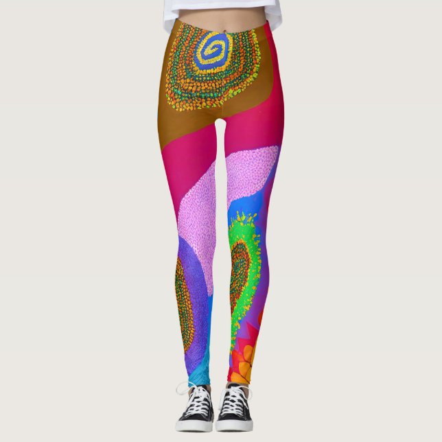 Aboriginell Abstrakt Artikel 105 Leggings (Framsida)