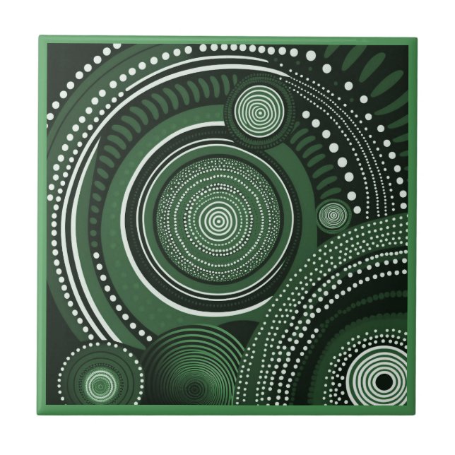 Aboriginell del stil grönt 9 av 9 keramiska platto kakelplatta (Framsidan)