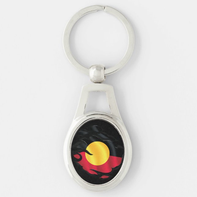 Aboriginell riven Flagga Ovalt Silverfärgad Nyckelring (Framsidan)