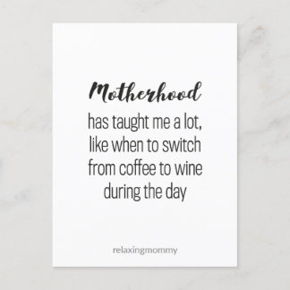 About Motherhood, funny parenting quote kaart Helg Vykort