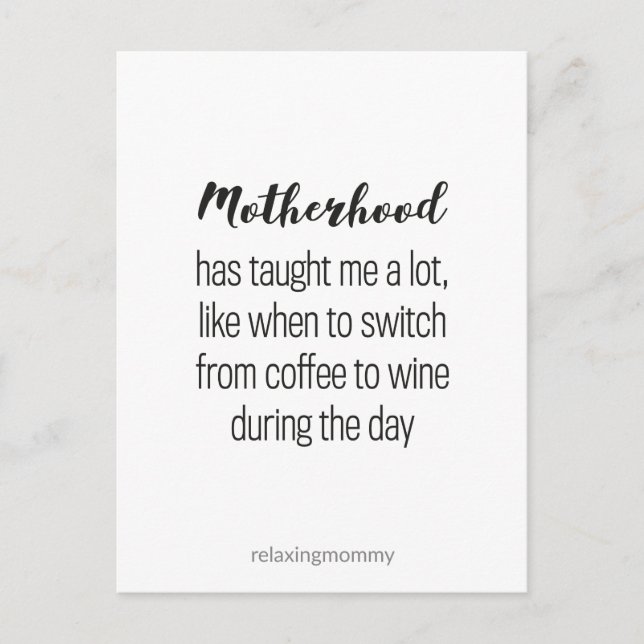 About Motherhood, funny parenting quote kaart Helg Vykort (Framsida)